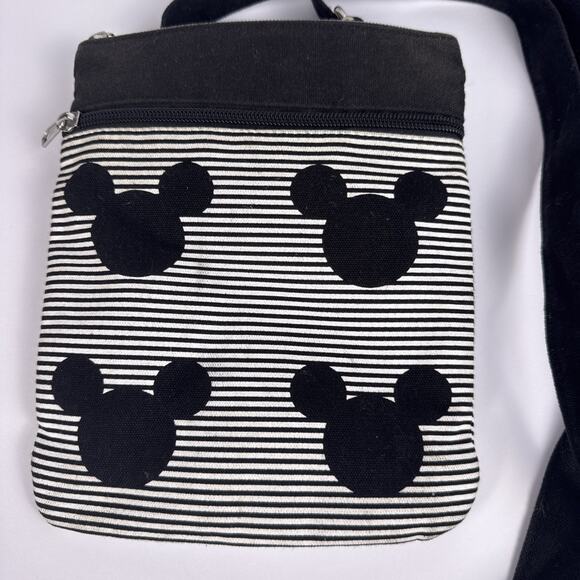 Disney Parks Mickey Mouse Crossbody Purse Black White Stripe Adjustable Bag - Picture 2 of 6